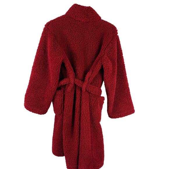Pottery Barn Red Fleece Robe Size Small Pockets - Picture 2 of 5